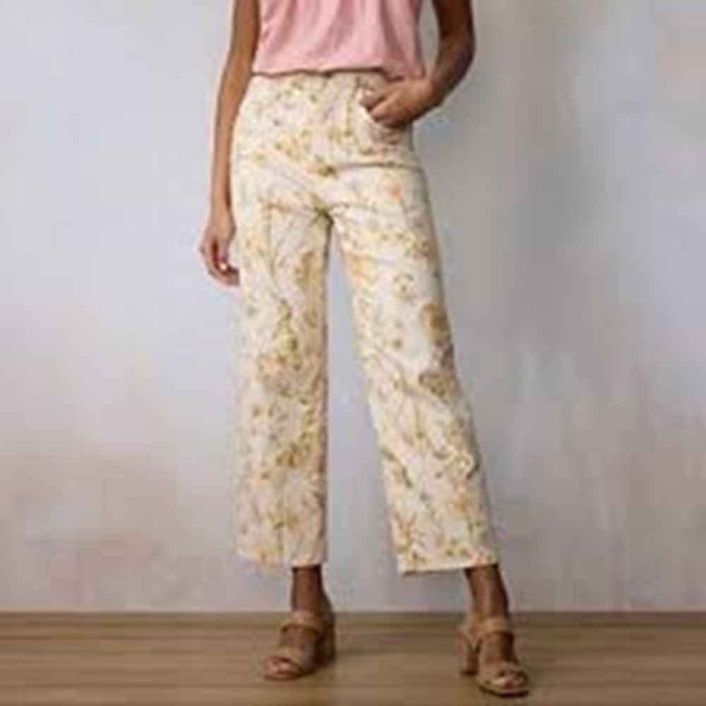 Lauren Conrad straight ankle ultra high rise floral crop pants jeans size 6